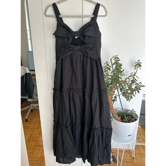 CAMI NYC Black Kaylyn Sleeveless Bow Tiered Cutout Midi Dress, Size M, NWOT - Picture 2 of 9
